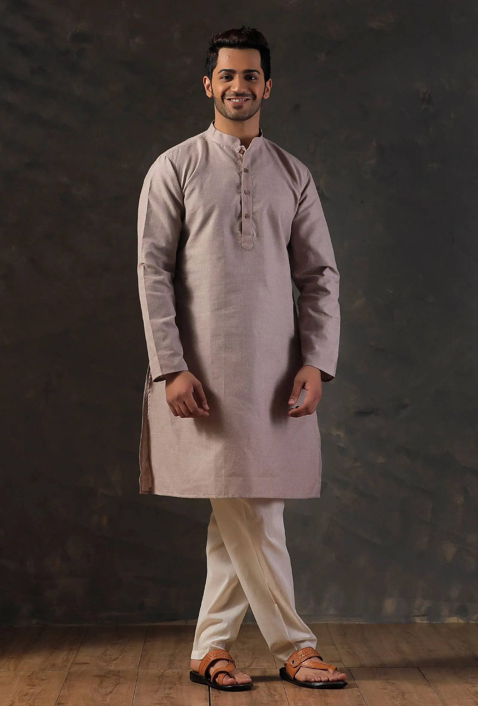 Grey Silk Kurta with Cotton Pyjama