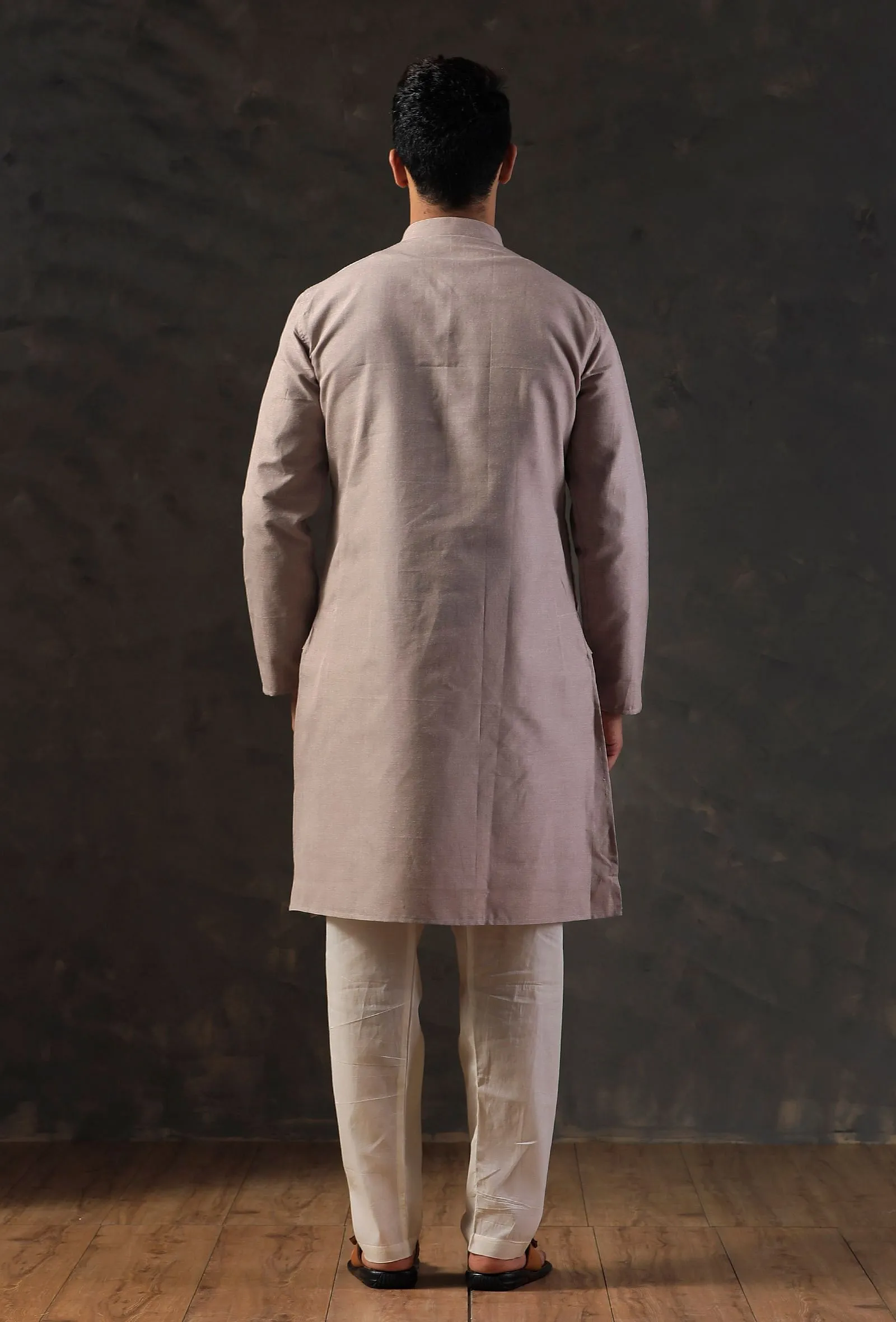 Grey Silk Kurta with Cotton Pyjama