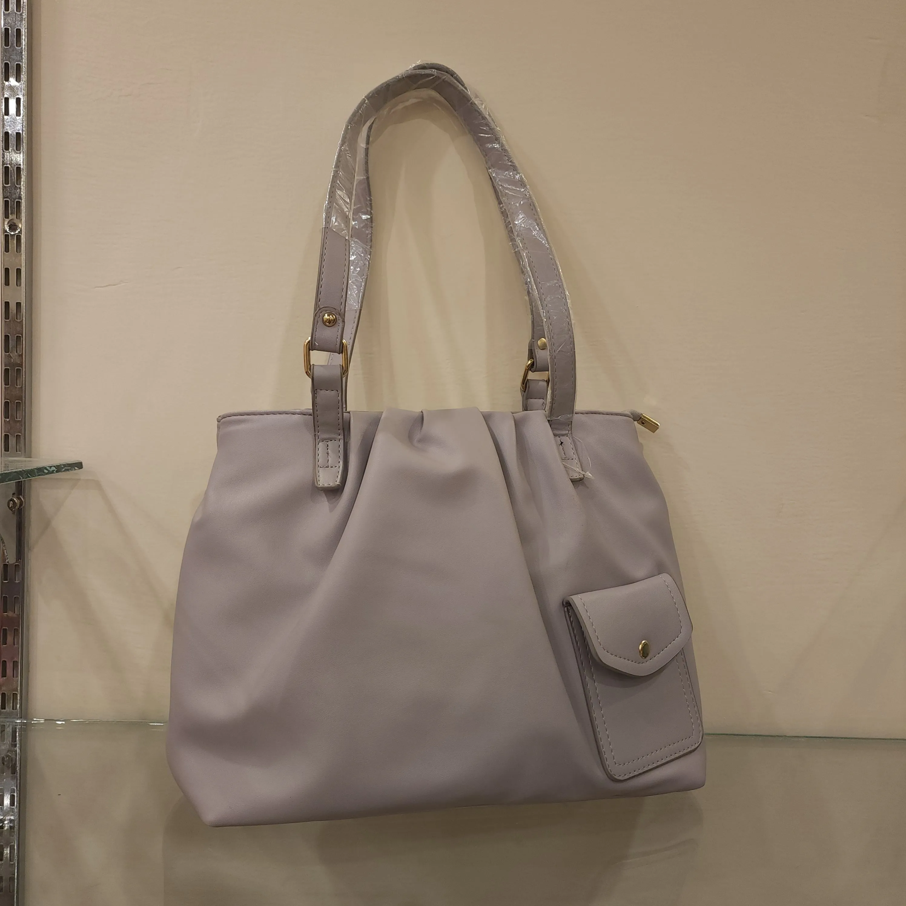 Grey Soft Leather Handbag