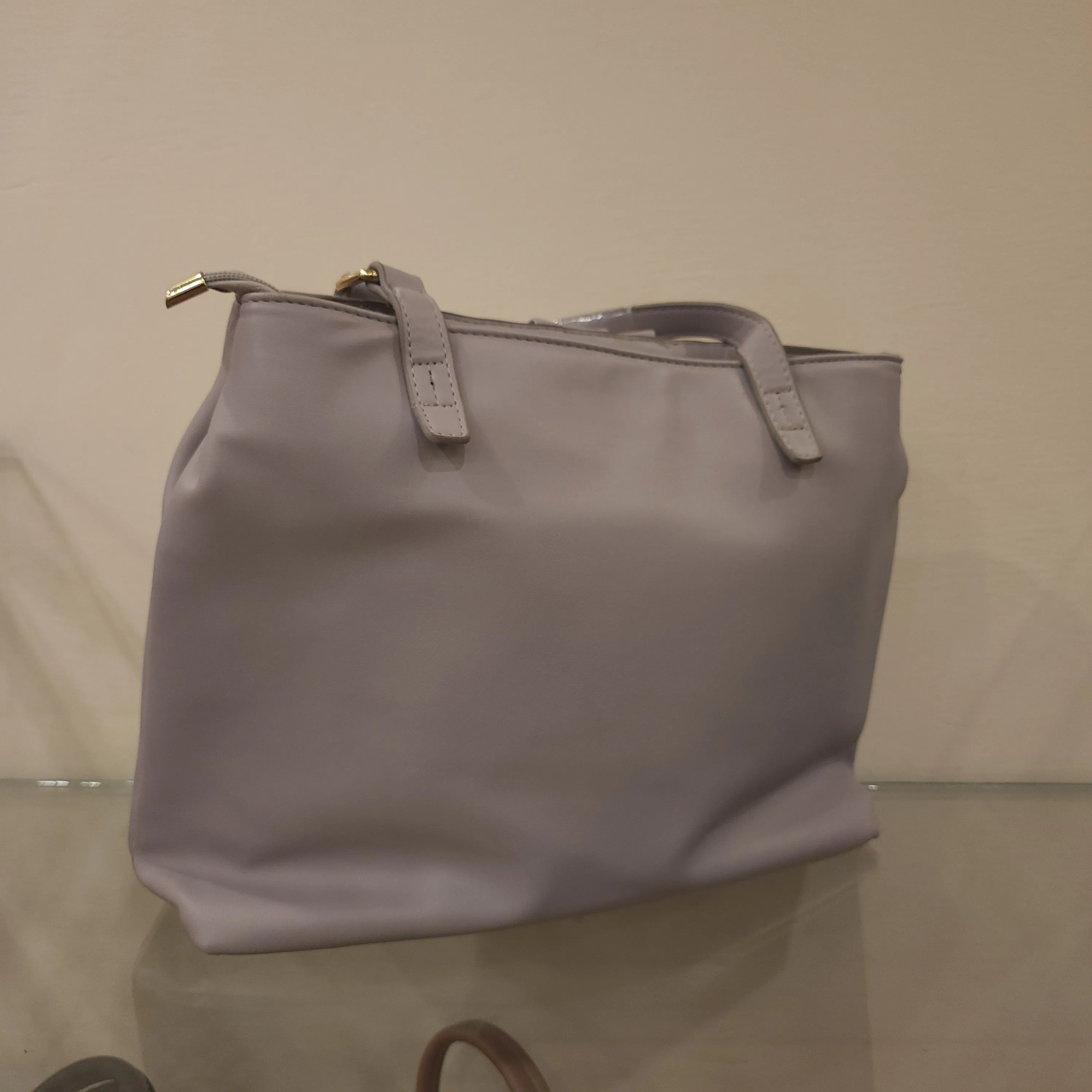 Grey Soft Leather Handbag