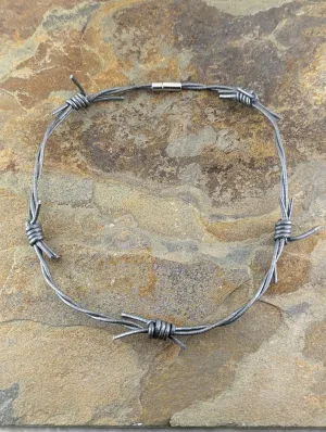 Grey steel look leather Barbed wire Choker Necklace