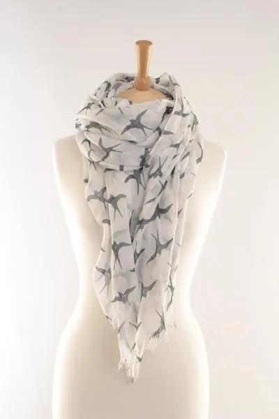 Grey Swallows Print Scarf