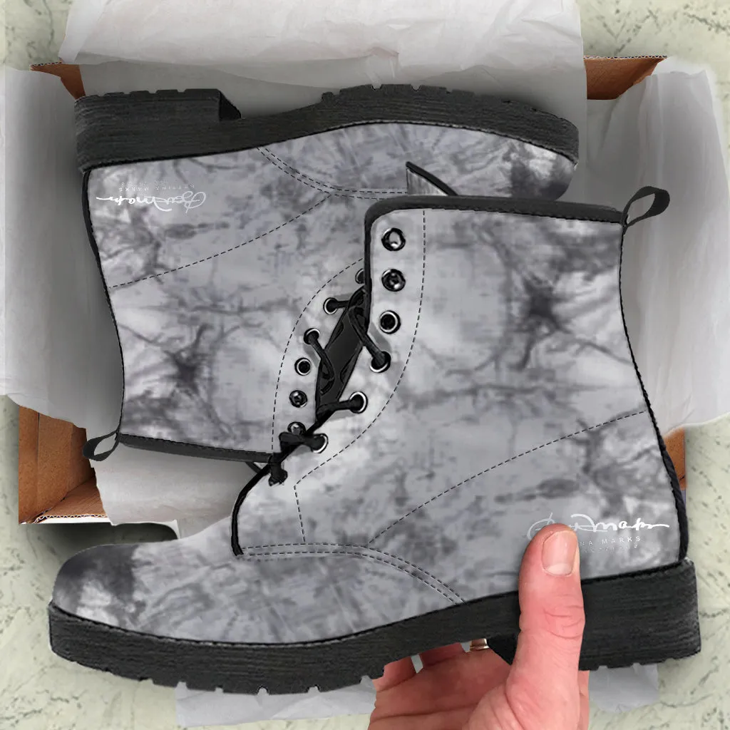 Grey Tie Dye Leather Boots (Vegan)