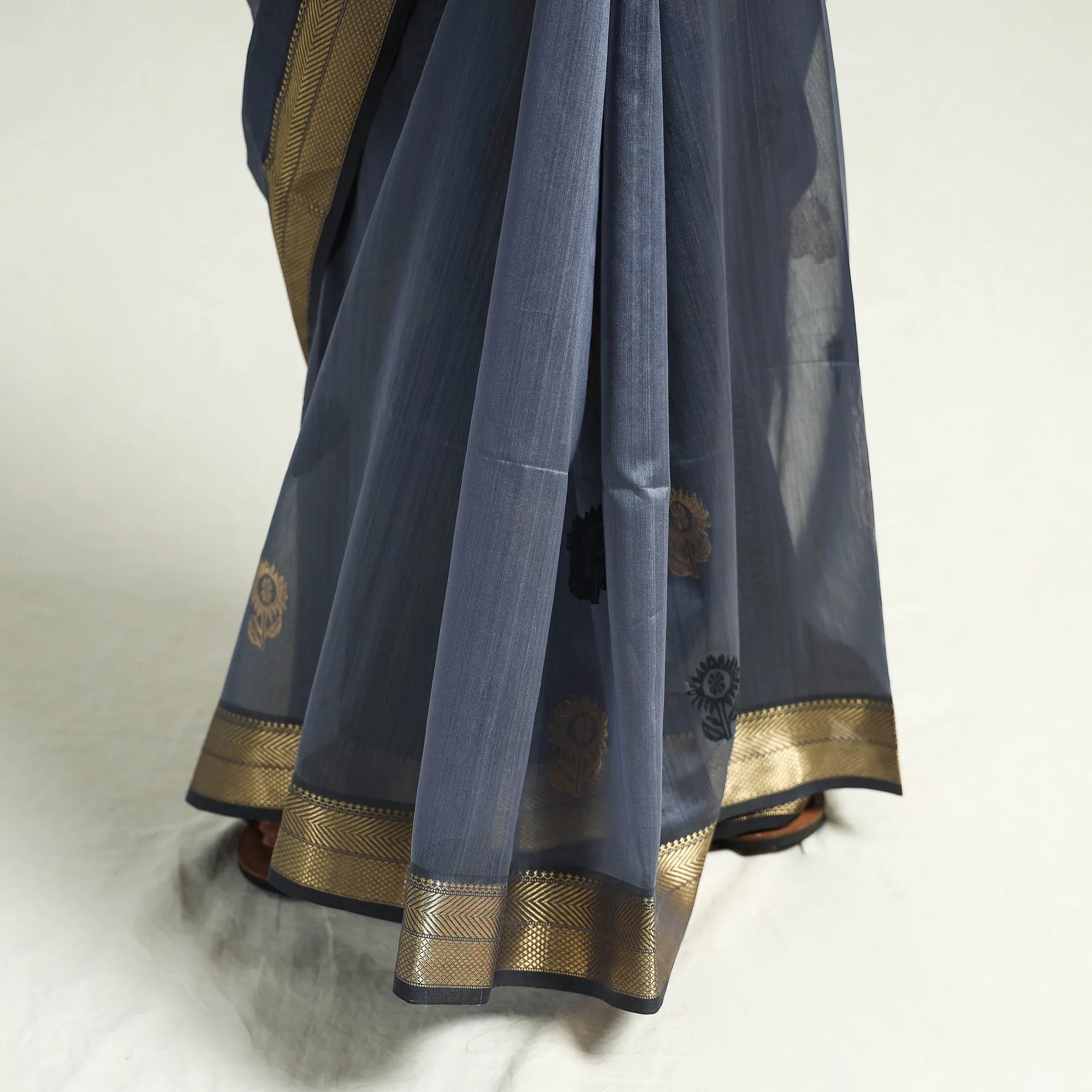 Grey - Traditional Chanderi Silk Handloom Saree with Zari Border & Buta