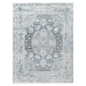 Grey Traditional Wool Silk Blend Rug - 8'11" x 12'1"