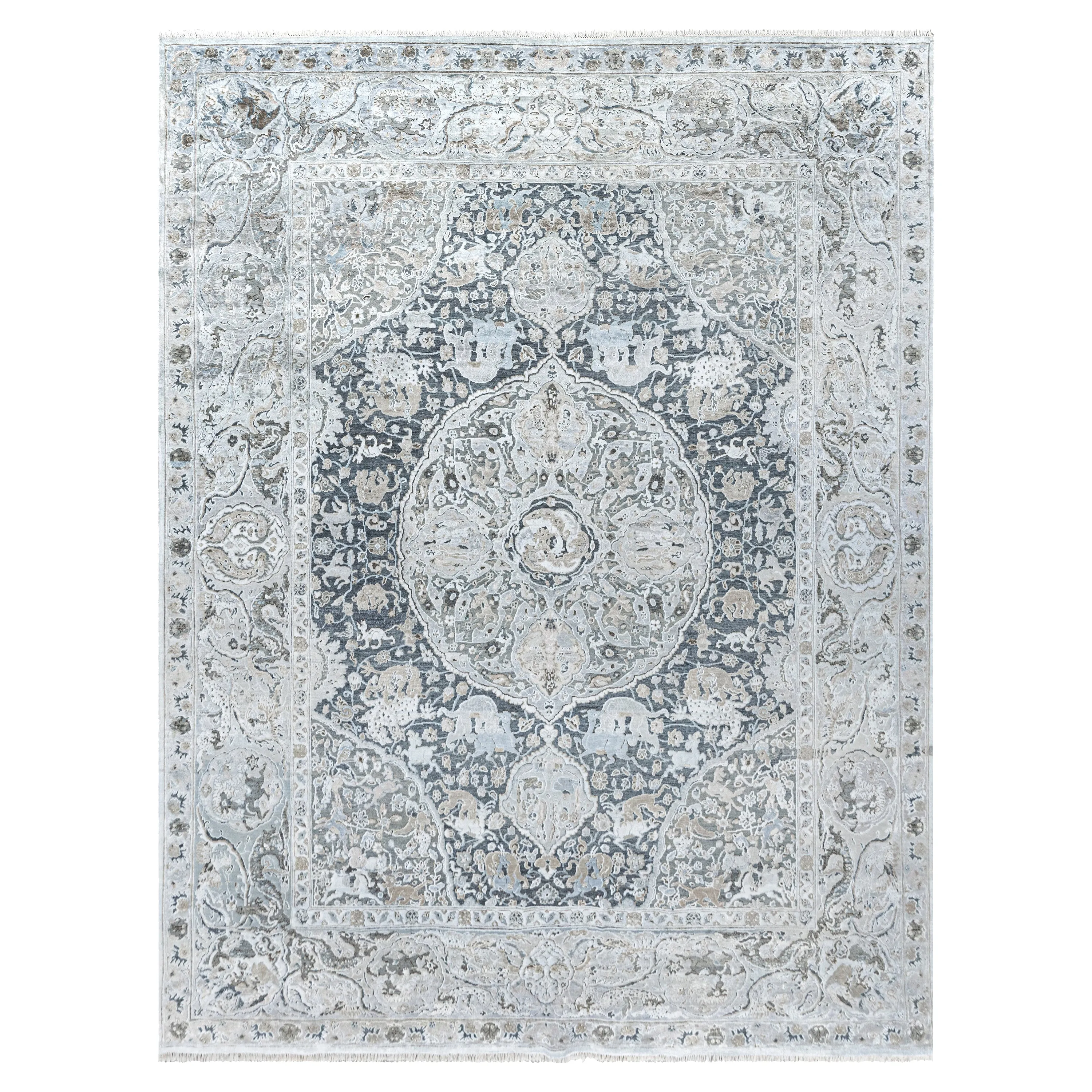 Grey Traditional Wool Silk Blend Rug - 8'11" x 12'1"