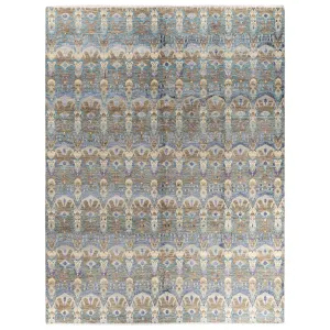 Grey Traditional Wool Slik Blend Rug - 9'1" x 12'