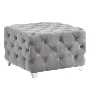 Grey Velvet All-Over Button-Tufted Cocktail Ottoman With  Metal Legs