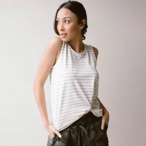 Grey Venice Stripe Knot Crop Tank