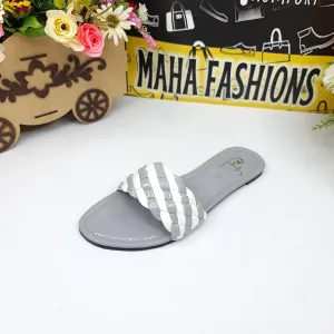 Grey White Patten Flat Slippers