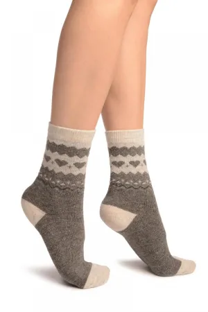 Grey With Hearts & Light Grey Angora Ankle High Socks