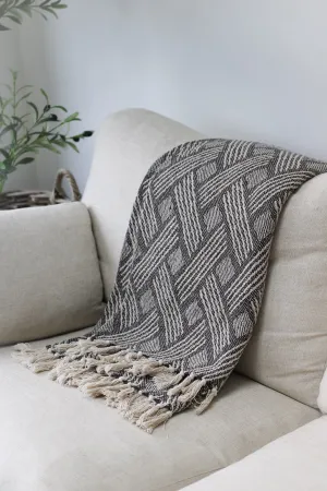 Grey Woven Patterned Throw