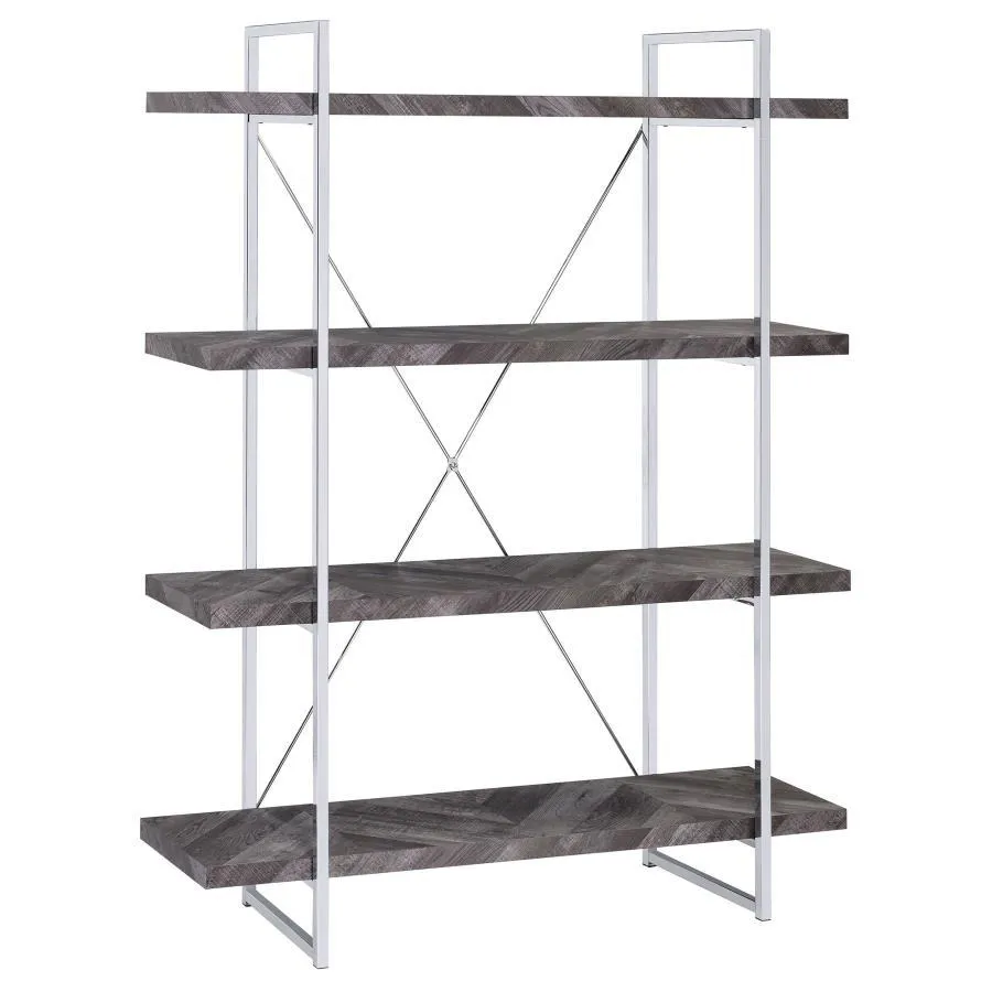 Grimma - 4-Shelf Bookshelf - Rustic Gray And Chrome