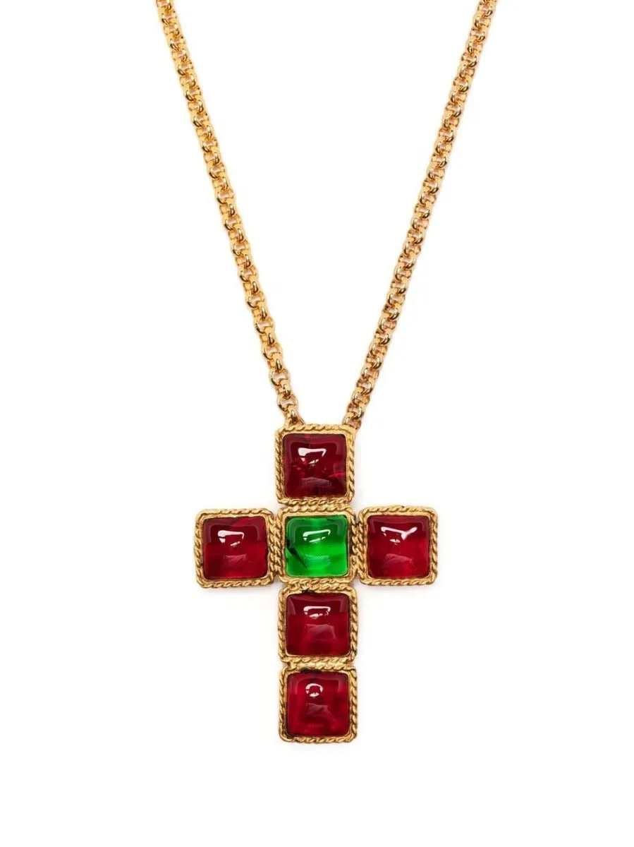 Gripoix Cabochon Cross Motif Necklace