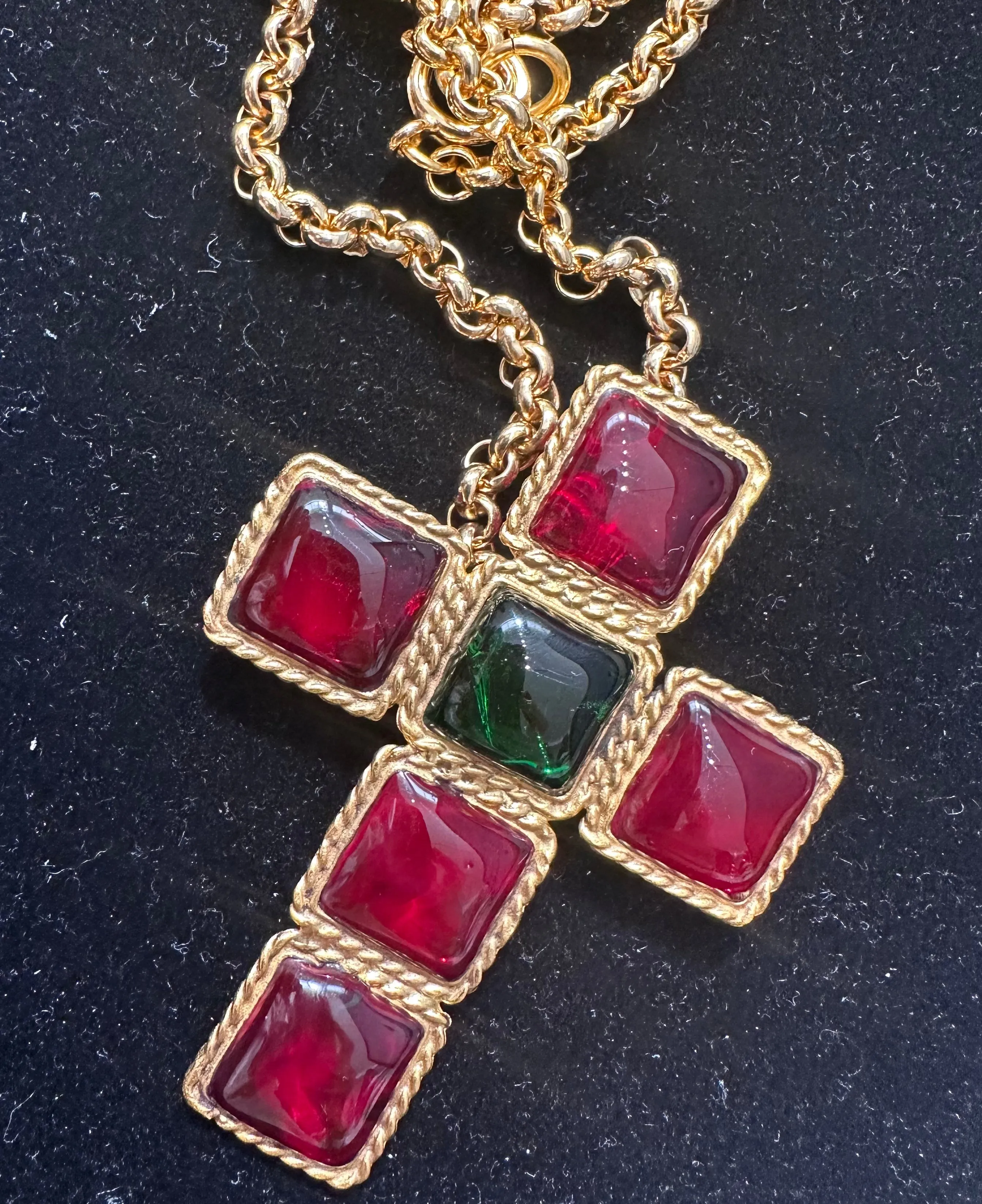 Gripoix Cabochon Cross Motif Necklace