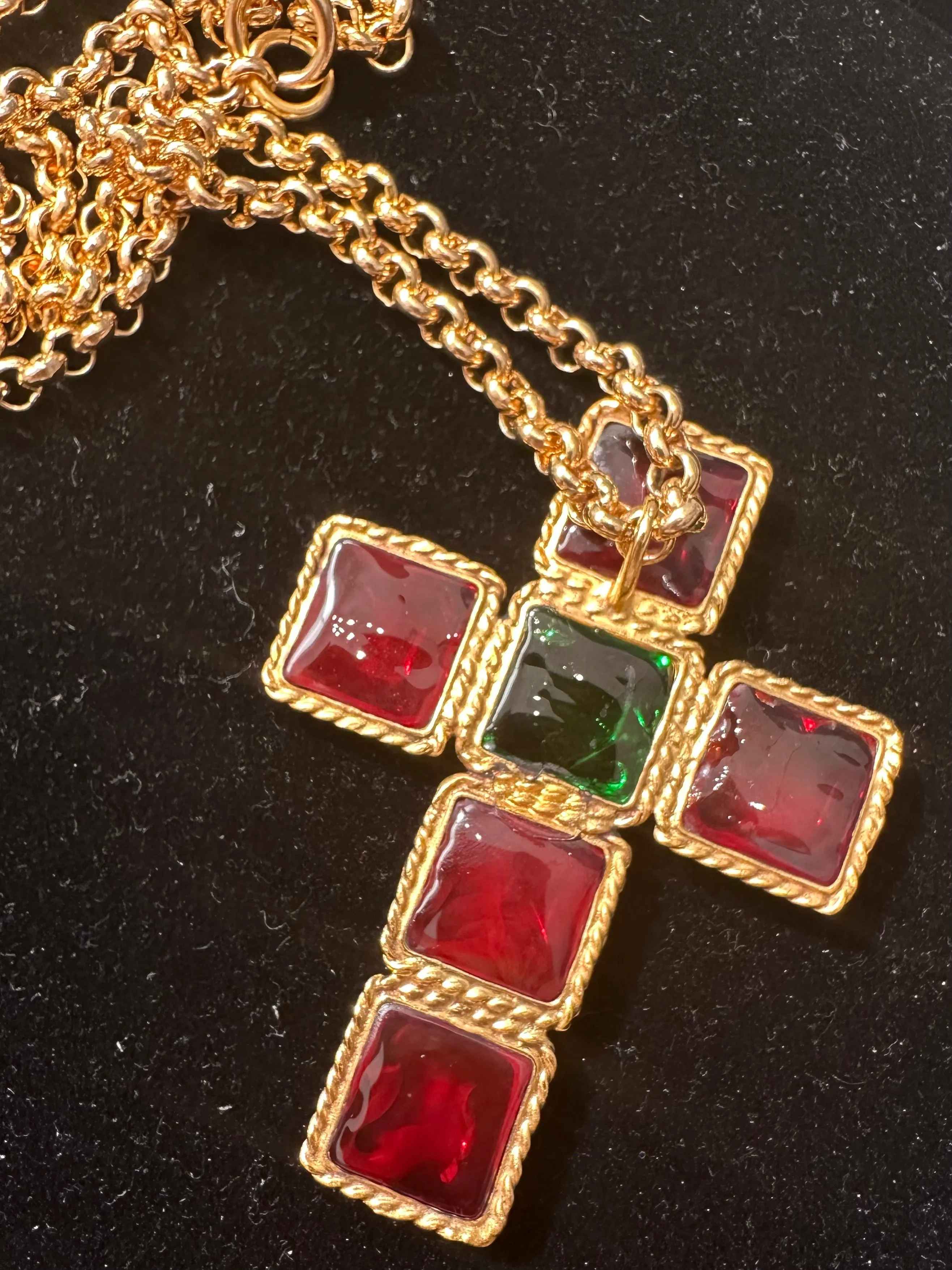 Gripoix Cabochon Cross Motif Necklace