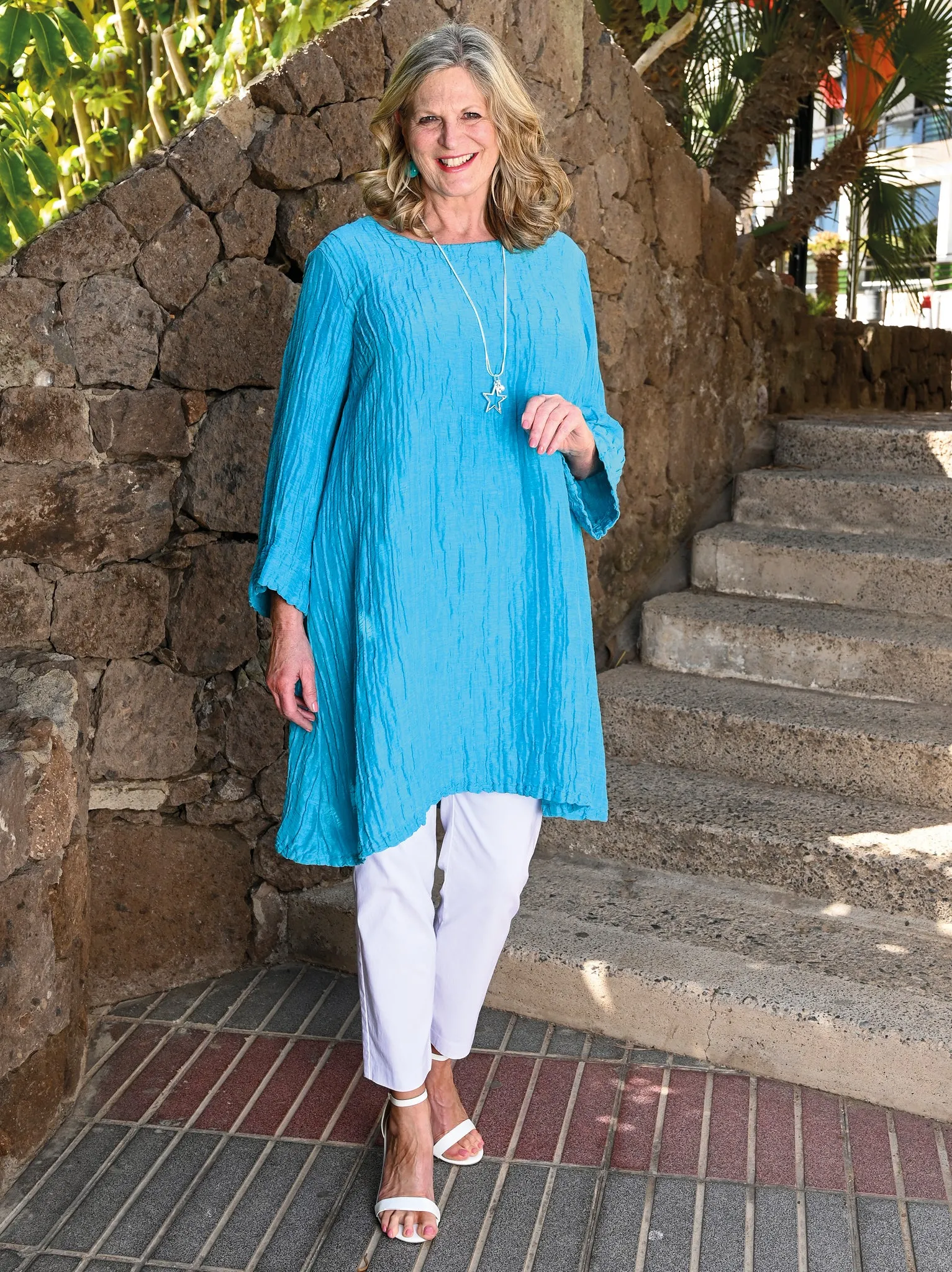 GRIZAS Tam Silk/Linen Top - Turquoise