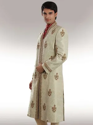 Groom Light Embroidered Cream Sherwani