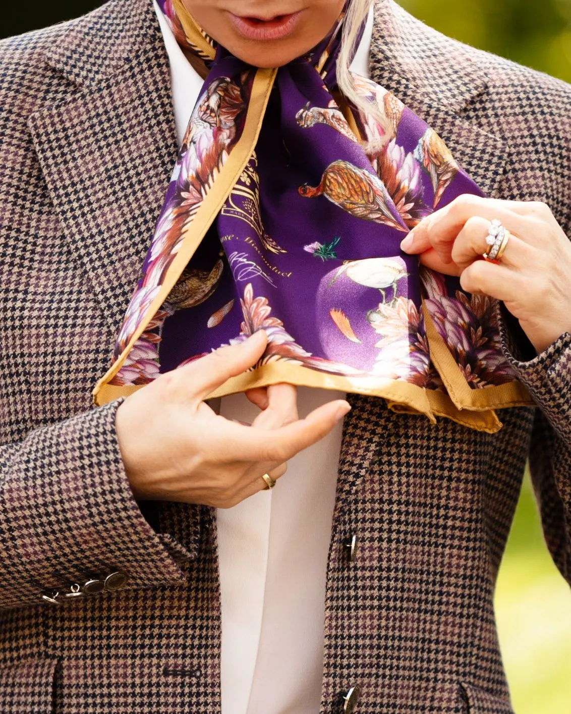 Grouse Misconduct Aubergine & Gold Narrow Silk Scarf