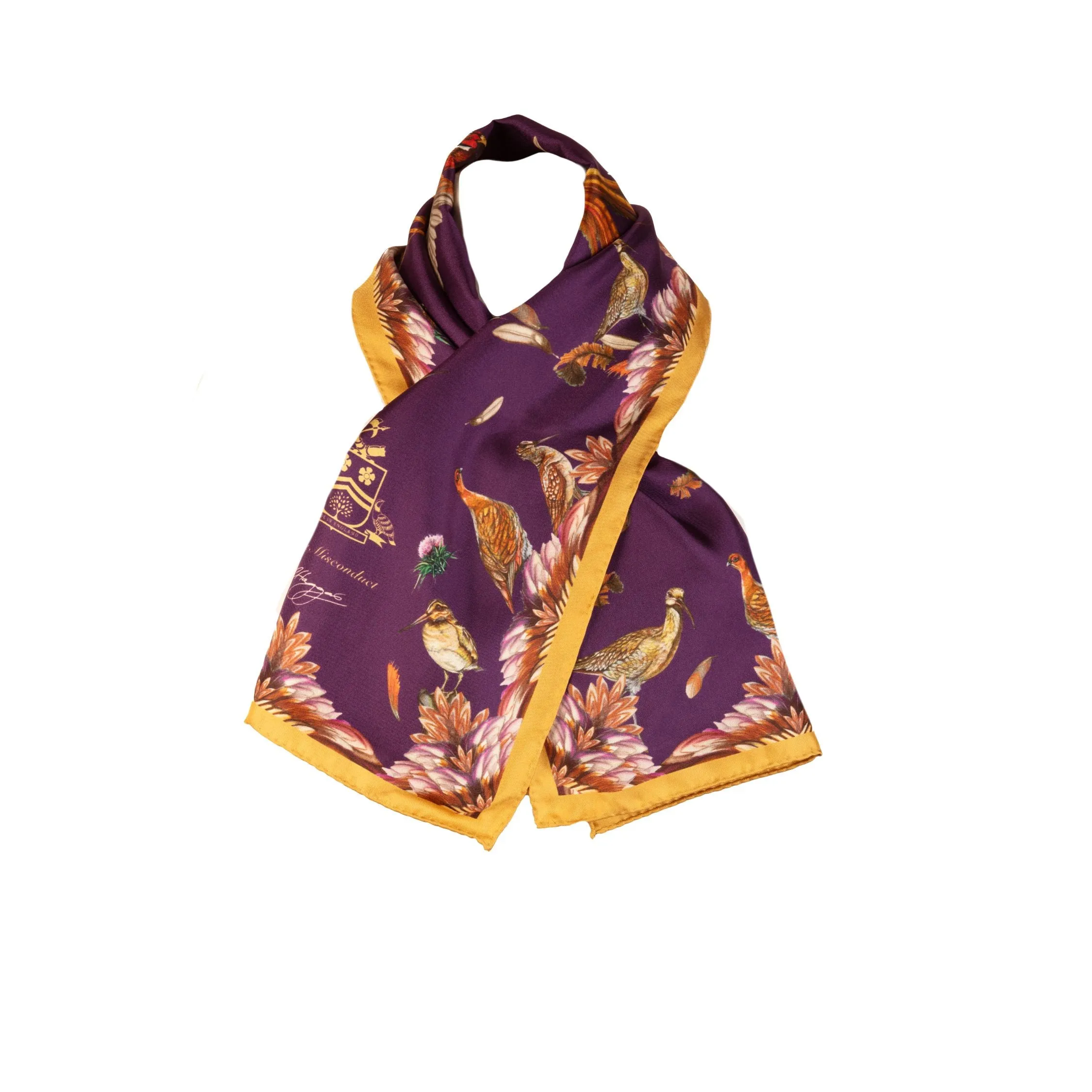 Grouse Misconduct Aubergine & Gold Narrow Silk Scarf