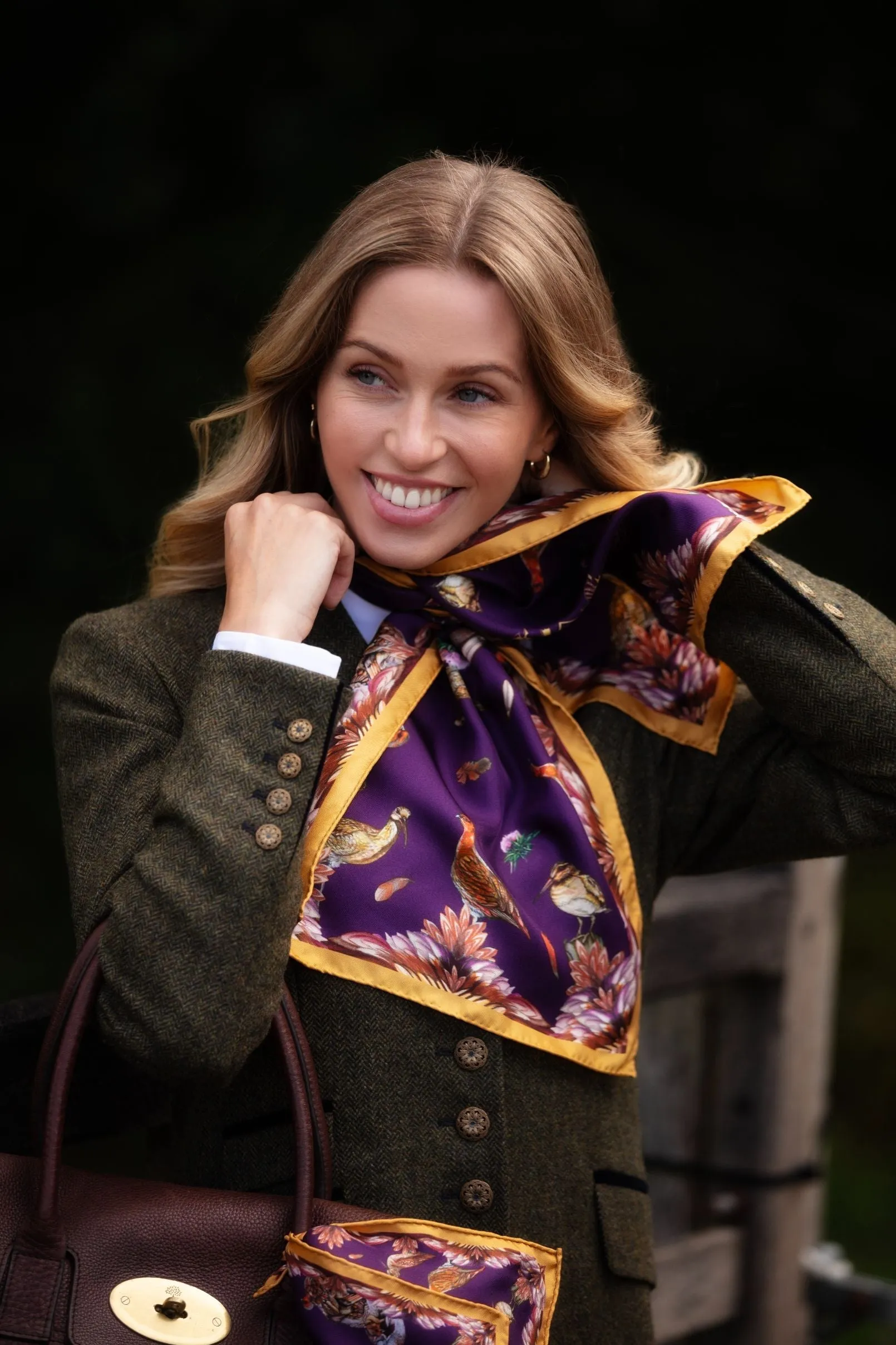 Grouse Misconduct Aubergine & Gold Narrow Silk Scarf