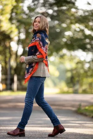 Grouse Misconduct Navy Blue & Seville Orange Wool Silk Shawl