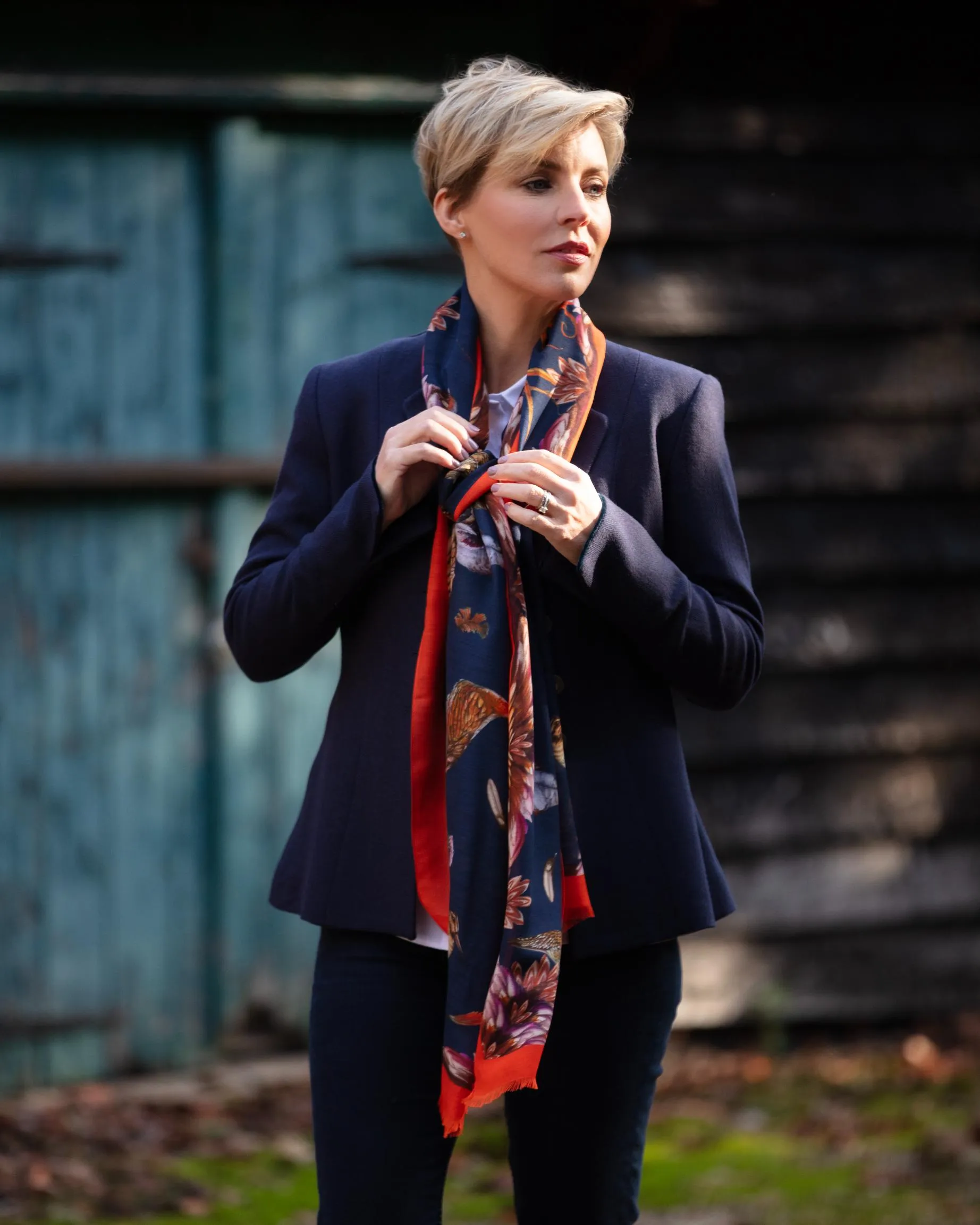 Grouse Misconduct Navy Blue & Seville Orange Wool Silk Wrap