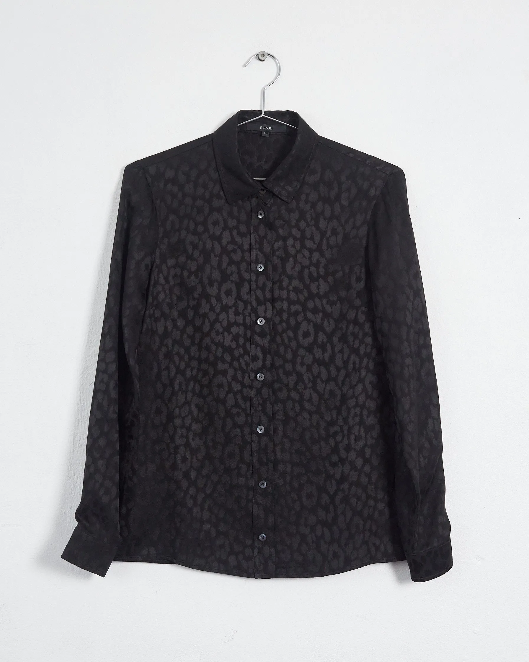 Gucci leopard jacquard silk shirt, black, 8