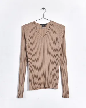 Gucci v -neck rib knit, beige, 10