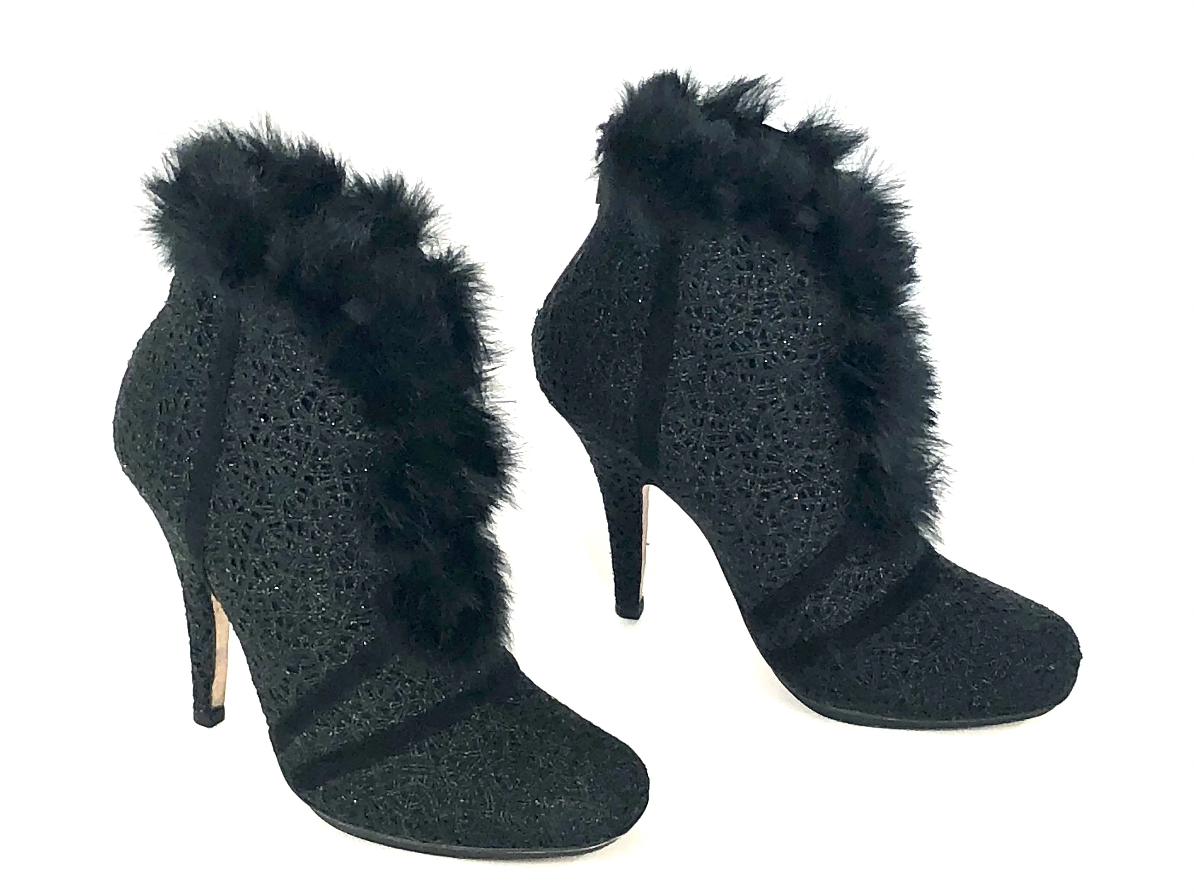 Guipure Lace with Fur Trim Booties | Size 7