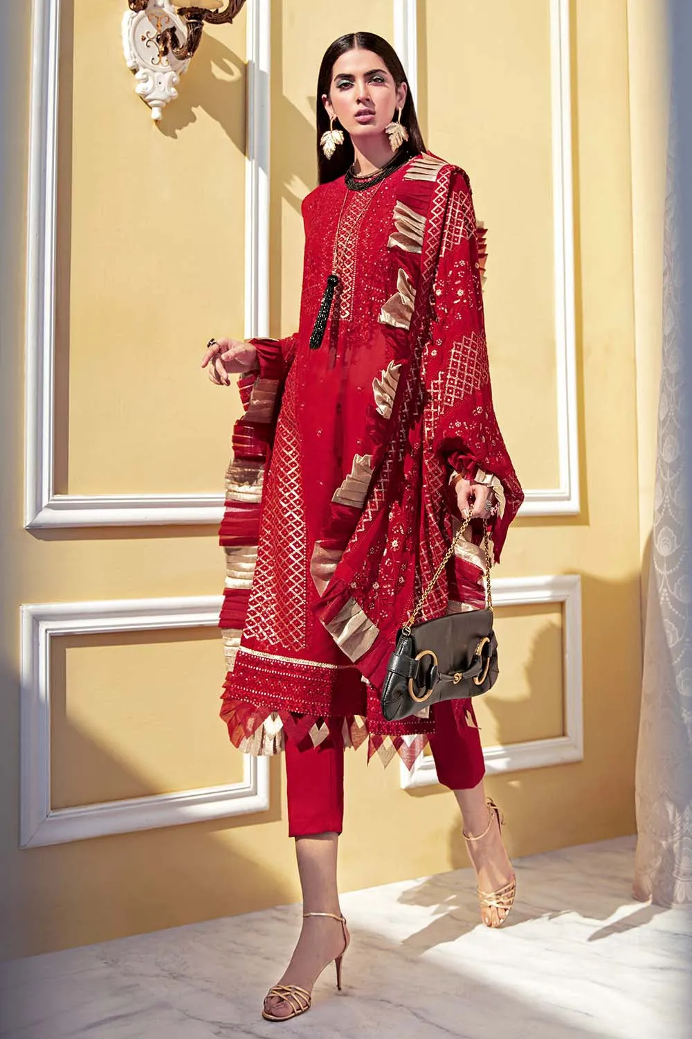 Gul Ahmed Summer Premium Lawn 2021 · 3PC Unstitched Chiffon Embroidered Suit LE-35