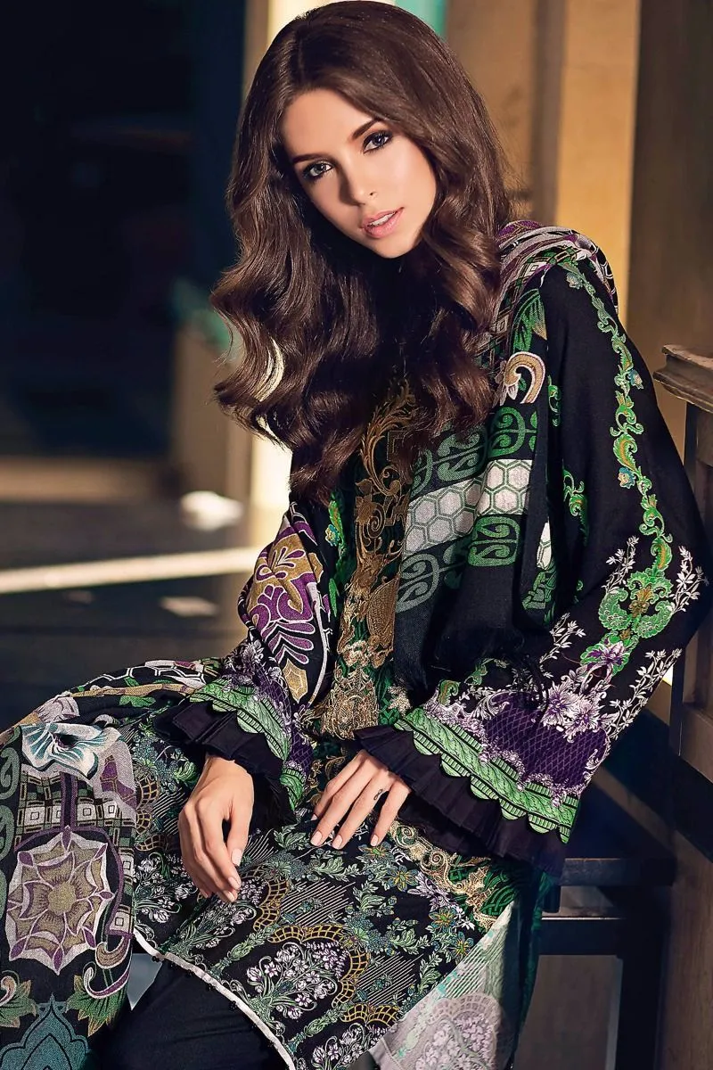 Gul Ahmed Winter 2017 – Black 3 Pc Printed Woolen P-84