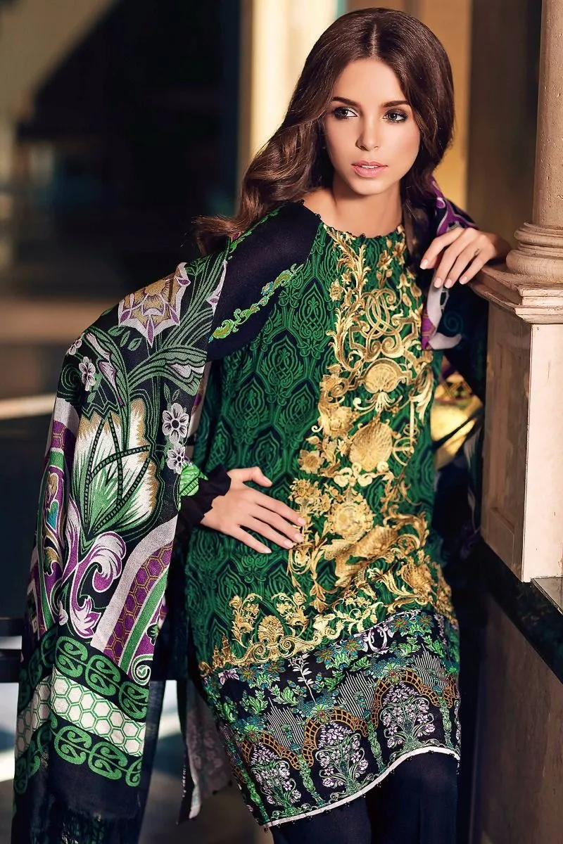 Gul Ahmed Winter 2017 – Black 3 Pc Printed Woolen P-84