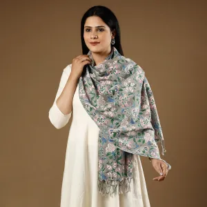 Gul Bano Grey Sanganeri Block Printed Cotton Stole with Tassels