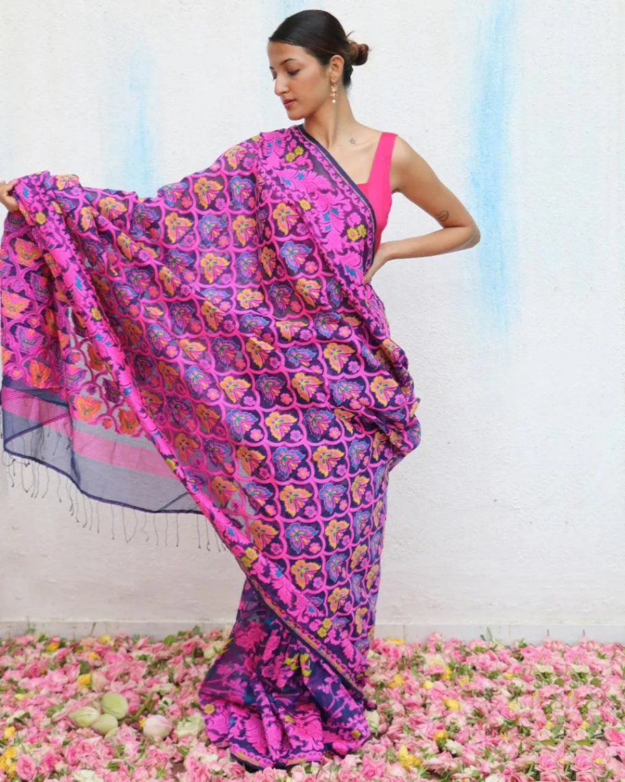 Gul-E-Najma Handwoven Jamdani Pure Linen Saree