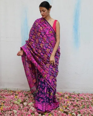 Gul-E-Najma Handwoven Jamdani Pure Linen Saree