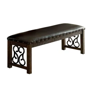 Gulliver Traditional Walnut Textured Wood & Leatherette Upholstered Bench