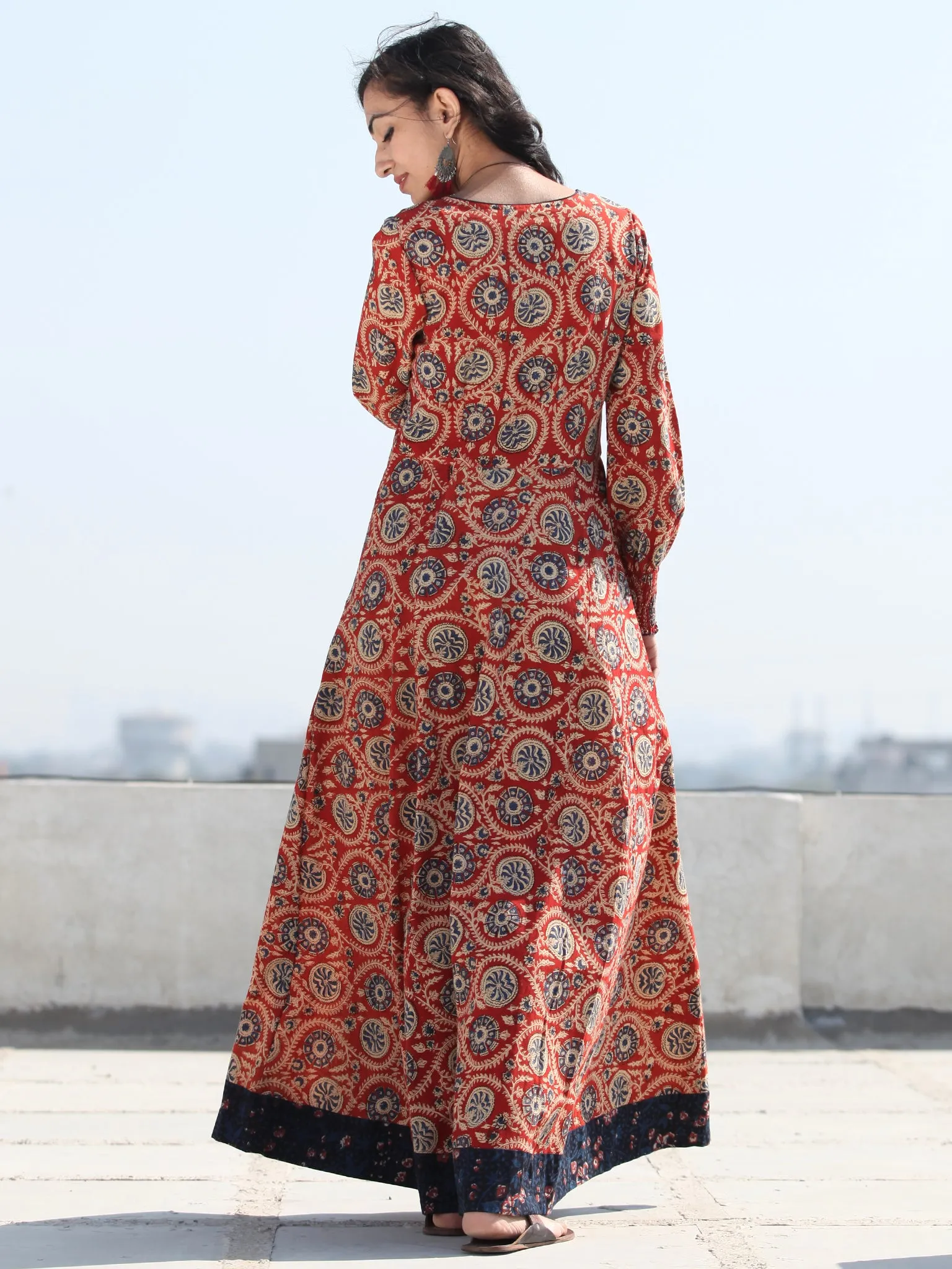 Gulzar Inaara - Urave Cut  Hand Block Printed Dress With Deep Neck - D457FKKK