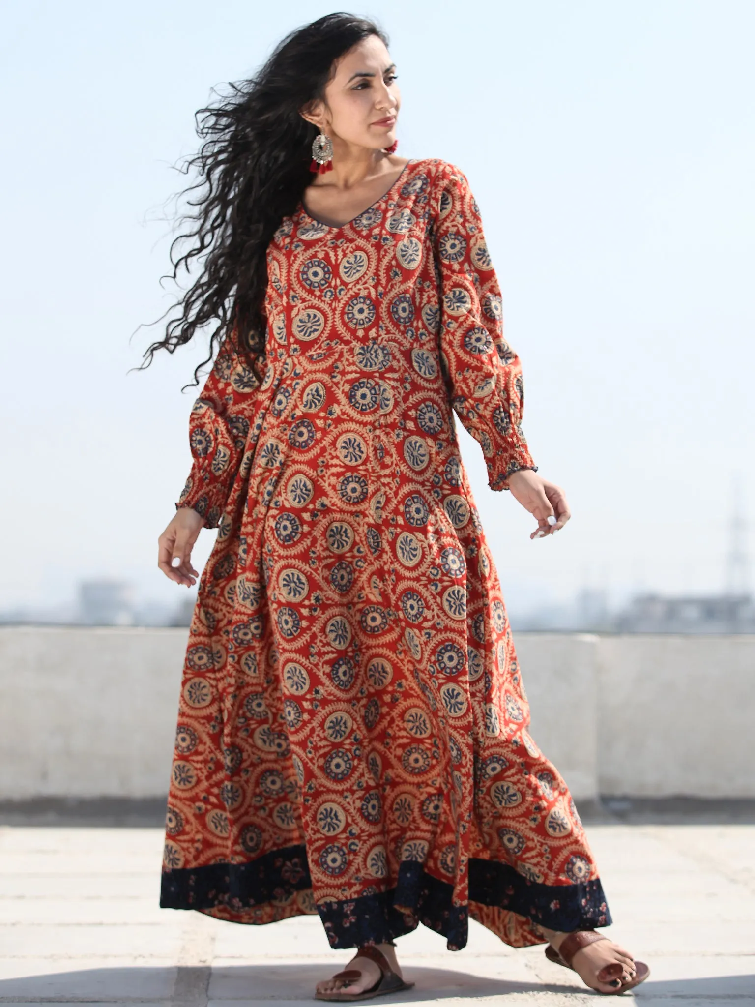 Gulzar Inaara - Urave Cut  Hand Block Printed Dress With Deep Neck - D457FKKK