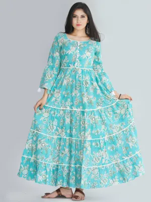 Gulzar Ruhma - Hand Block Printed Tiered Long Dress With Lace - D410F2030