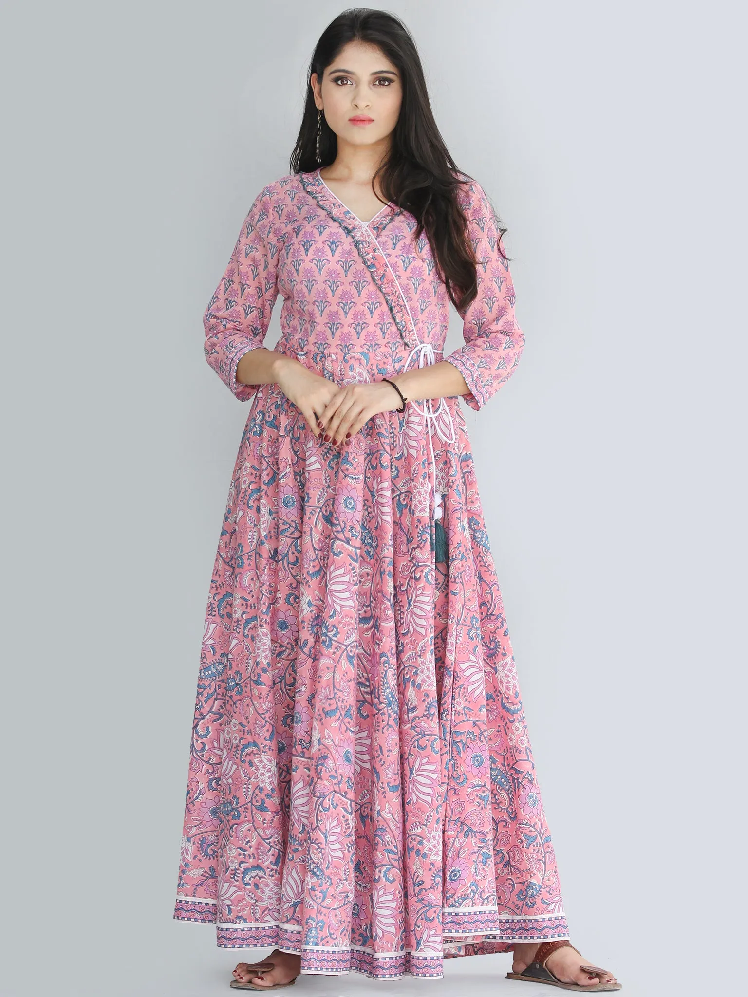 Gulzar Turfa - Hand Block Printed Angrakha Long Dress - D411F2232