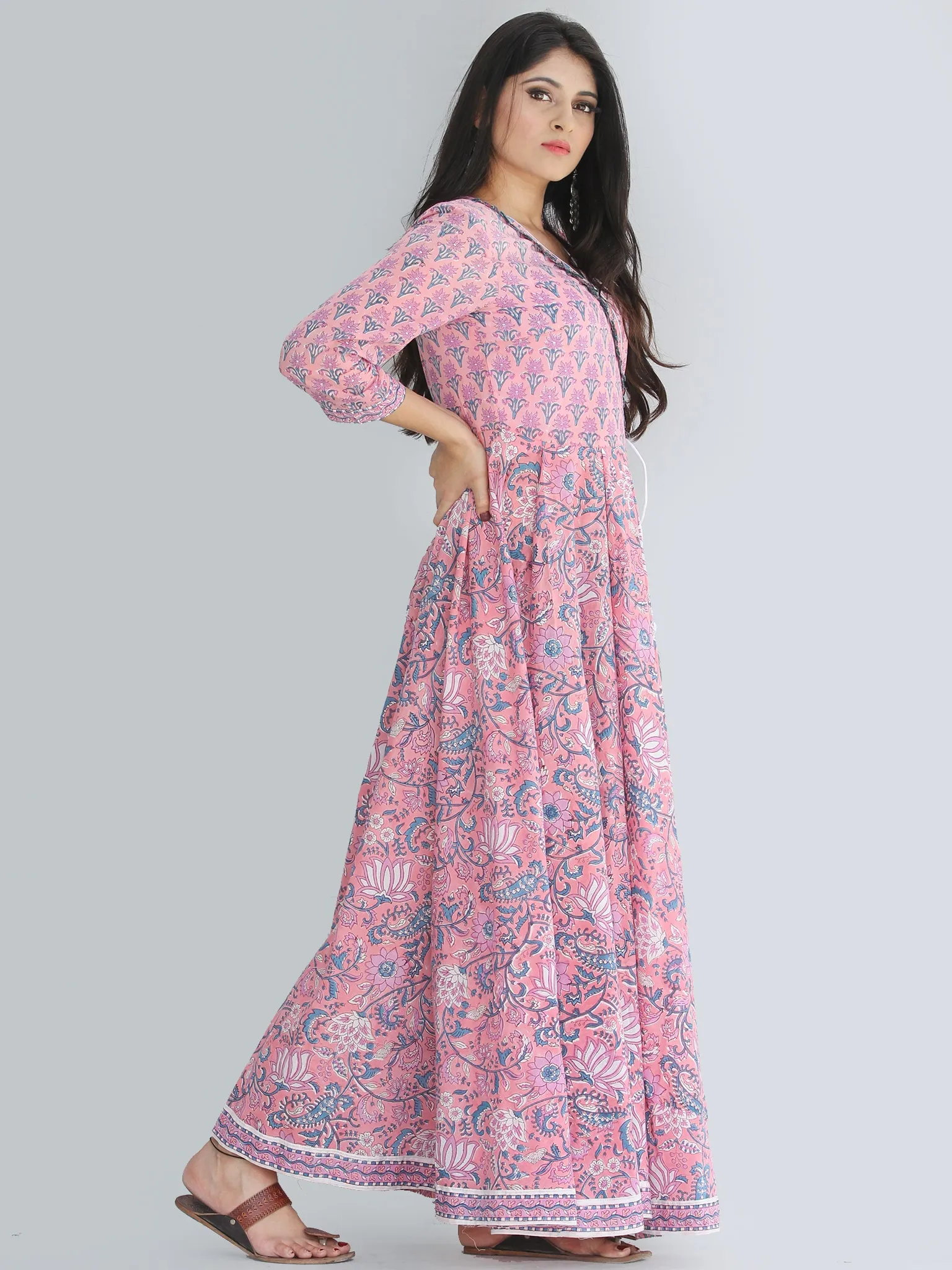 Gulzar Turfa - Hand Block Printed Angrakha Long Dress - D411F2232