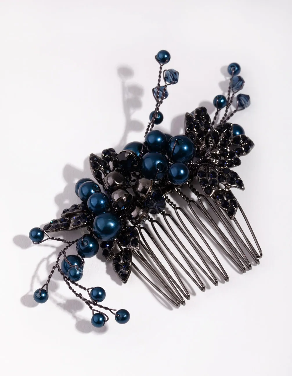 Gunmetal Leaf Diamante Pearl Comb