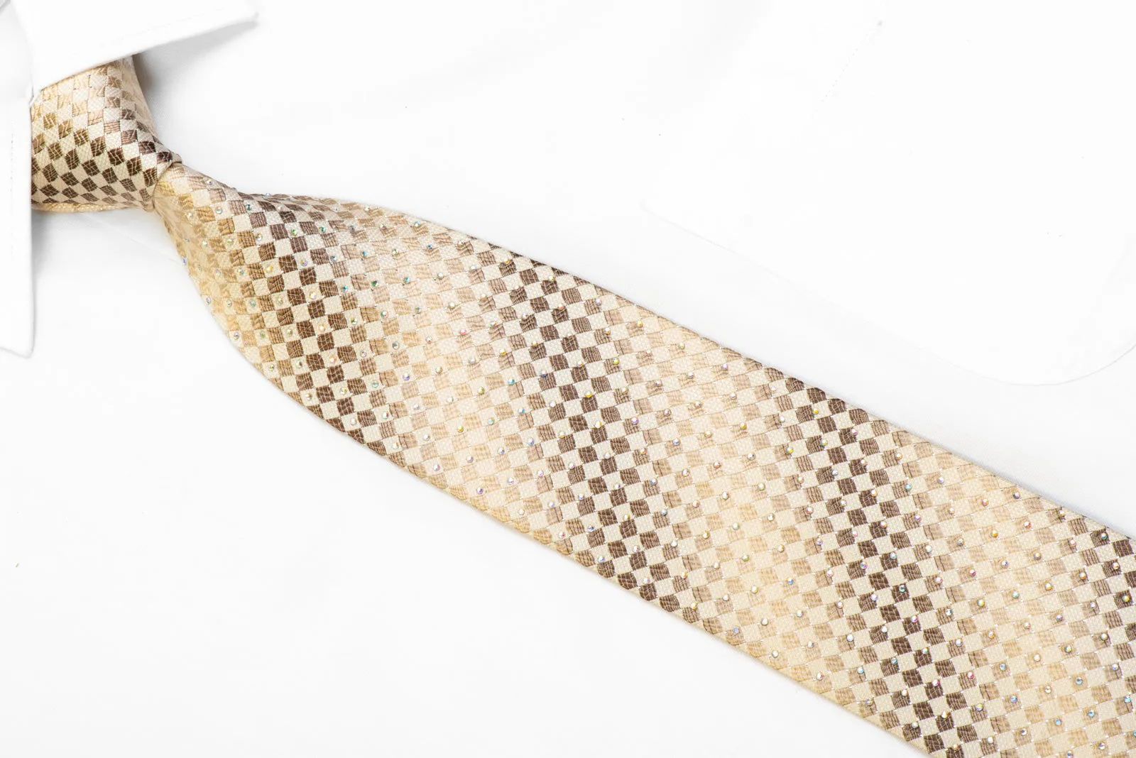 Guy Laroche Rhinestone Silk Necktie Beige With Sparkles