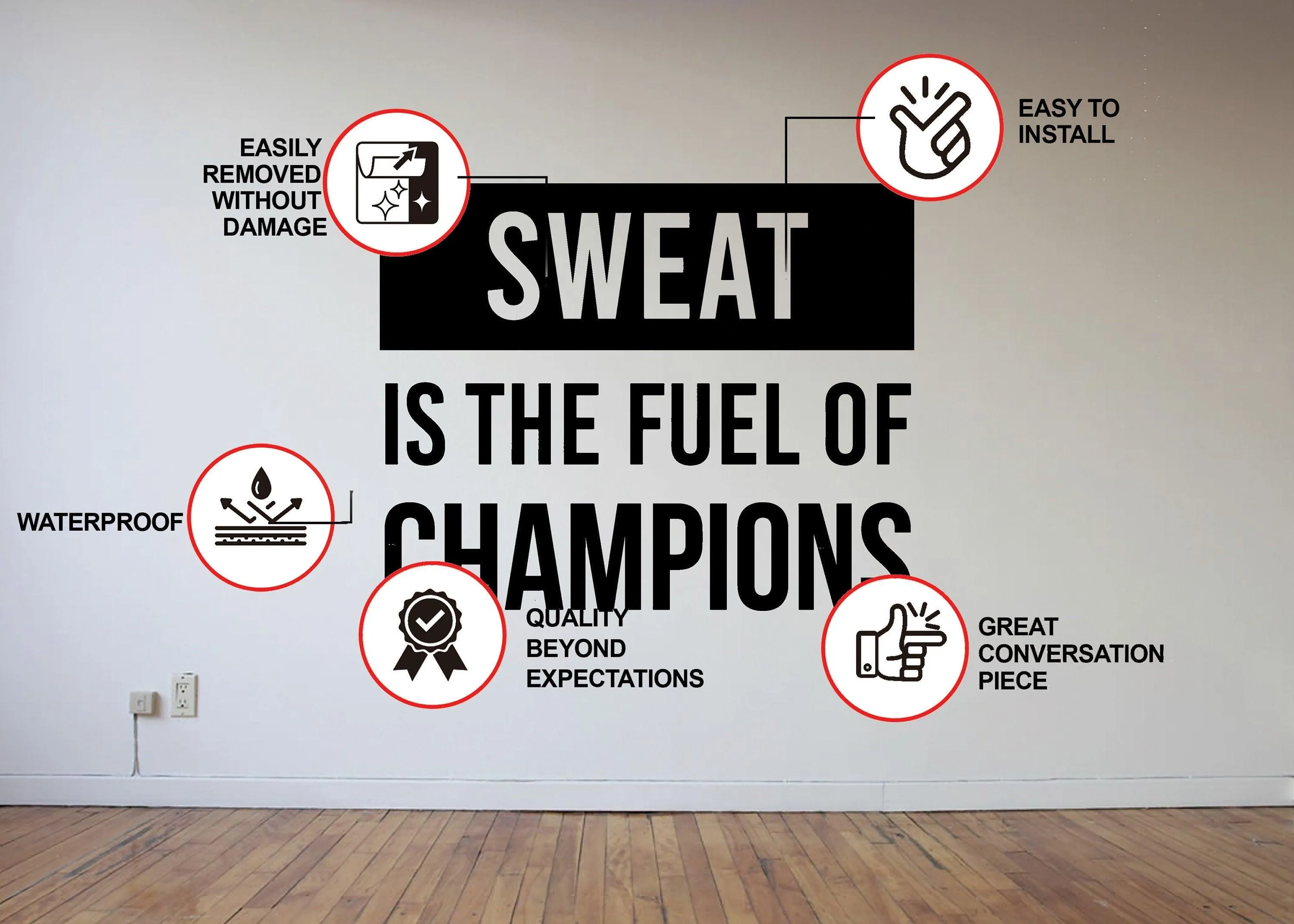 Gym Quote Wall Decal - Sweat is the Fuel Fitness Workout Motivation Sticker