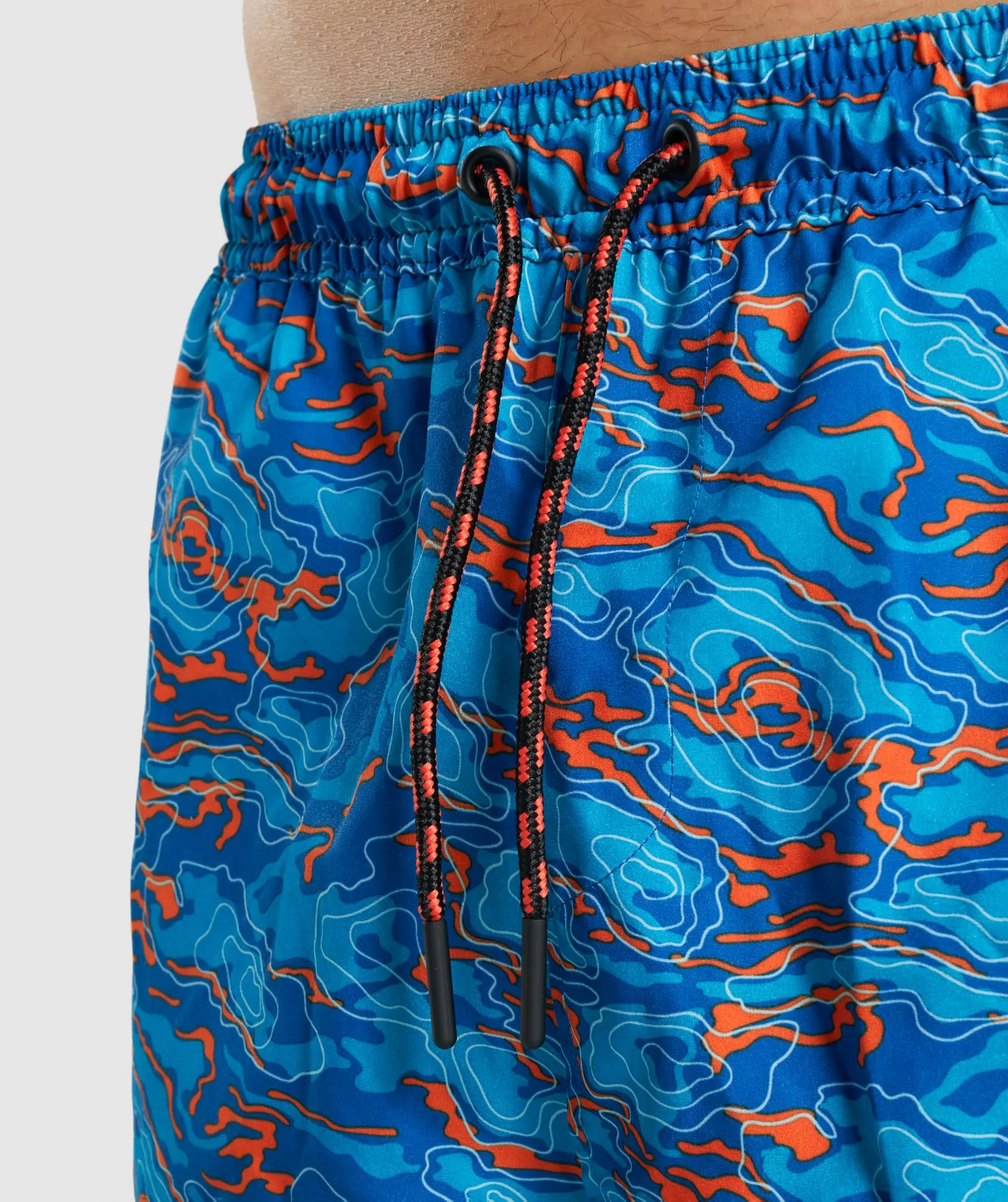 Gymshark 5" Swim Shorts - Blue/Orange Print