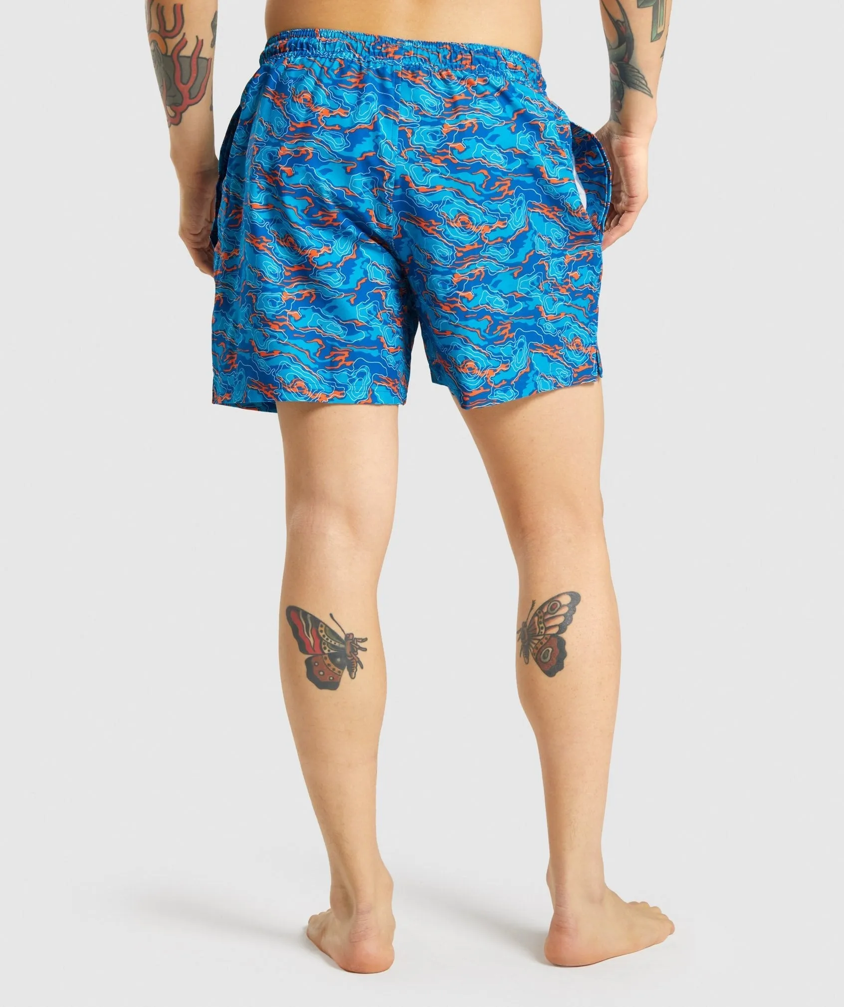 Gymshark 5" Swim Shorts - Blue/Orange Print