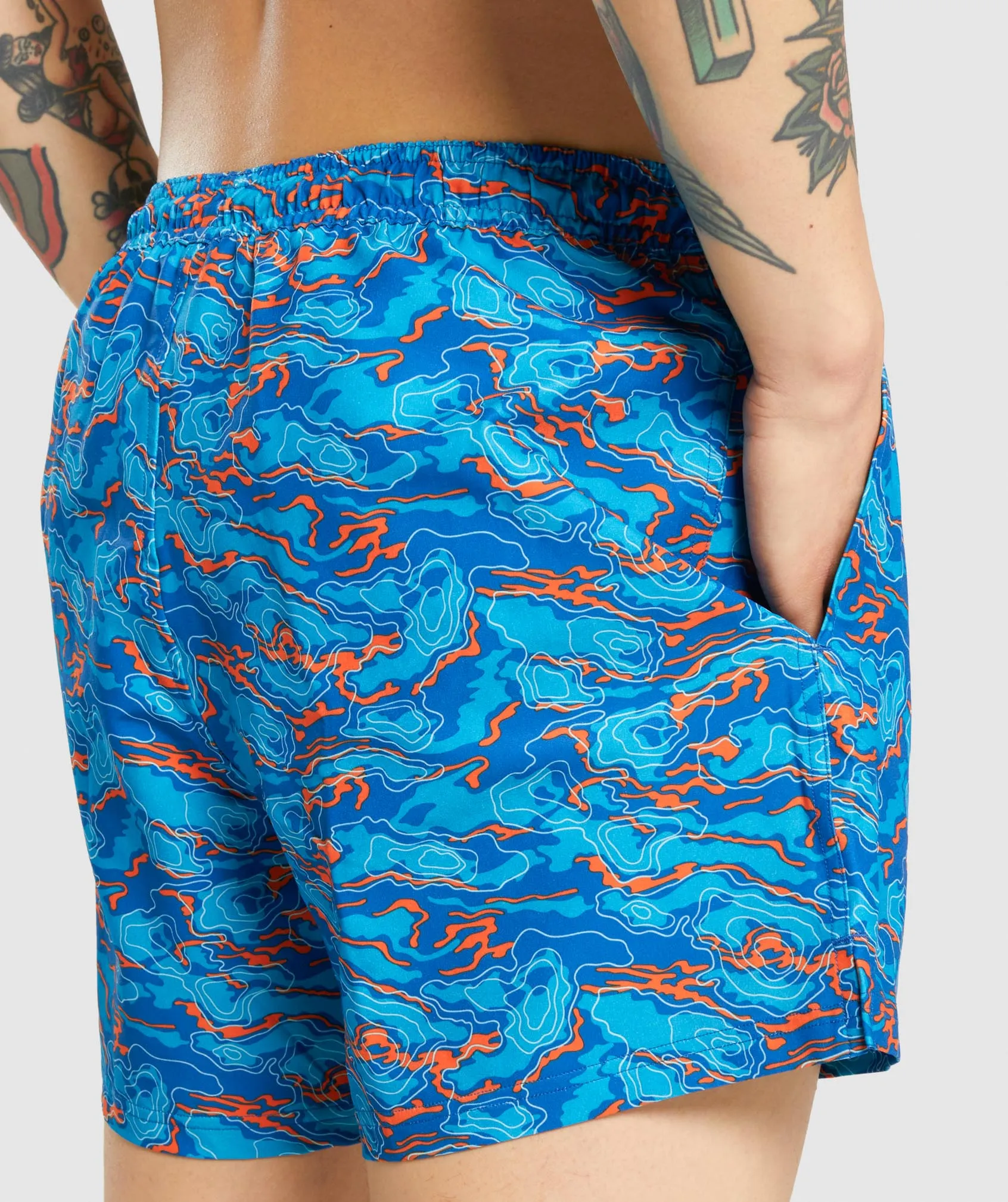 Gymshark 5" Swim Shorts - Blue/Orange Print