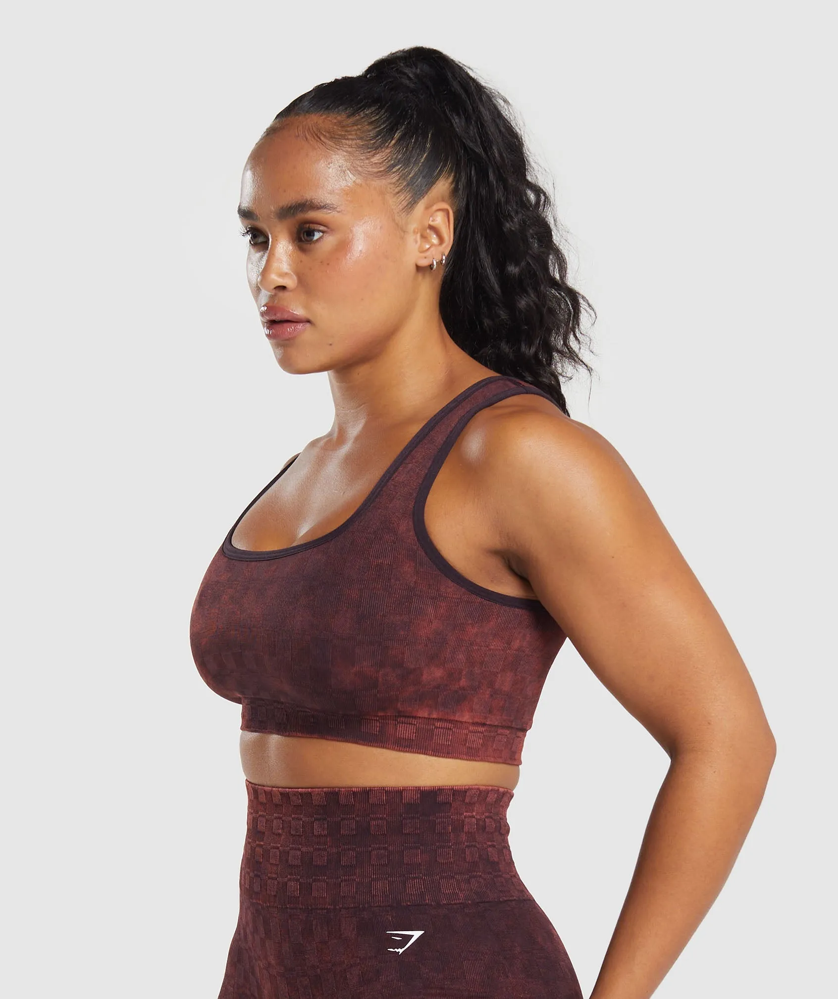 Gymshark Check Seamless Washed Sports Bra - Plum Brown