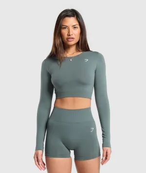 Gymshark Everyday Seamless Long Sleeve Crop Top - Cargo Teal